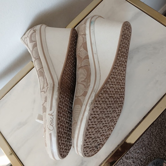 Coach Signature Canvas Beige Wedge Shoes with White Bow - Picture 7 of 7